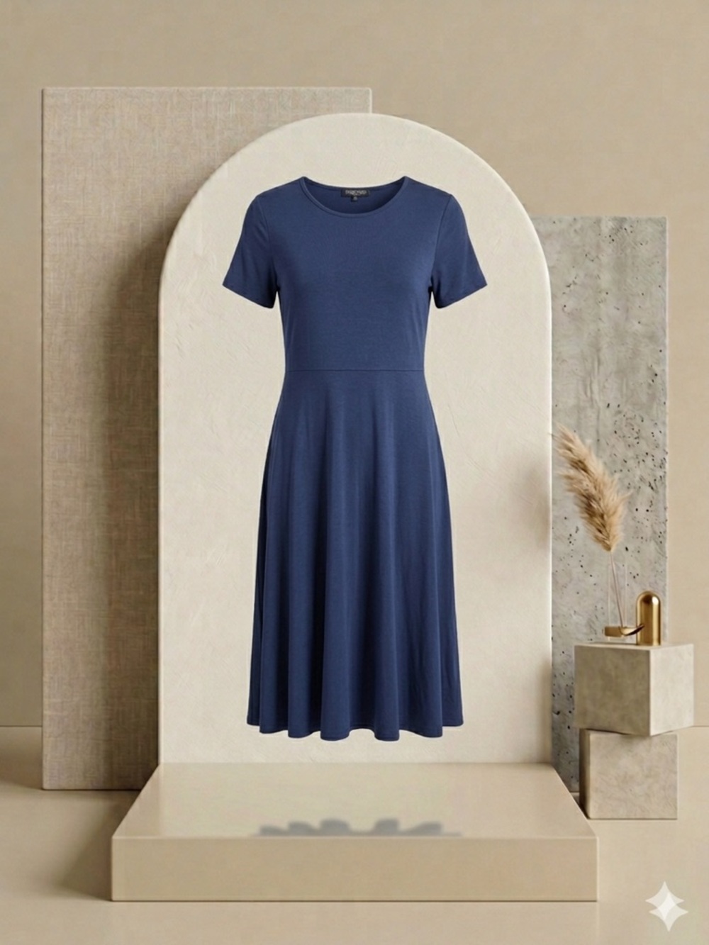 Urban Coco Everyday Crewneck Midi Dress in Navy